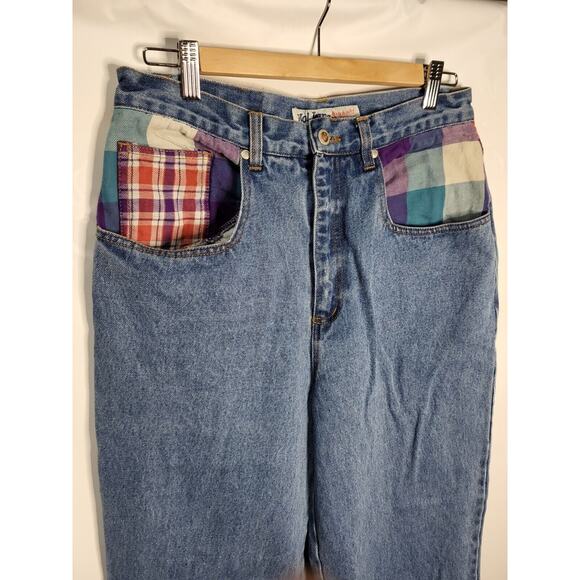 Rare Vintage NO! ABSOLUTELY BLUES Jeans Denim Size 13/14 Plaid, Retro, 1980s - Picture 2 of 11
